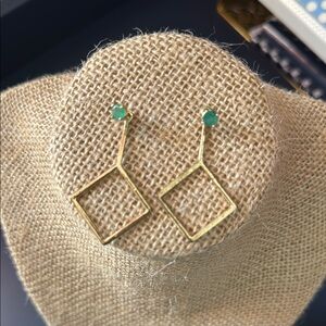 Elegant Gold and Green Geometric Earrings studs are emerald and not attached to